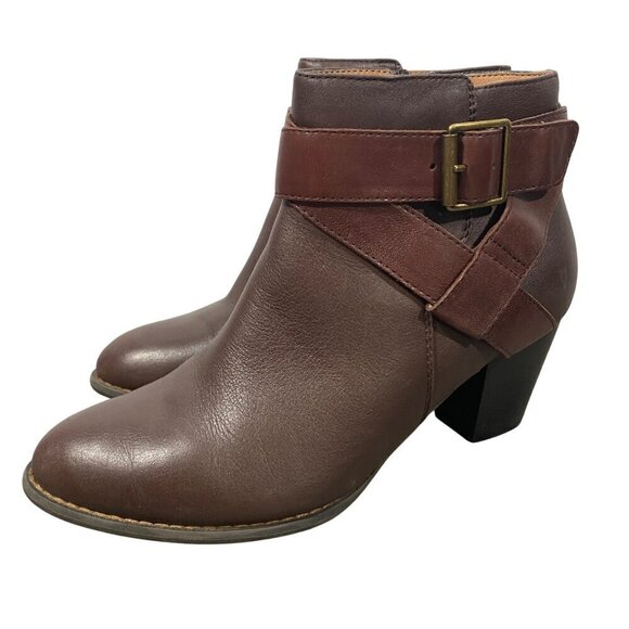 Vionic Women's Trinity Booties leather ankle boots chocolate brown heeled women’ - Picture 1 of 12